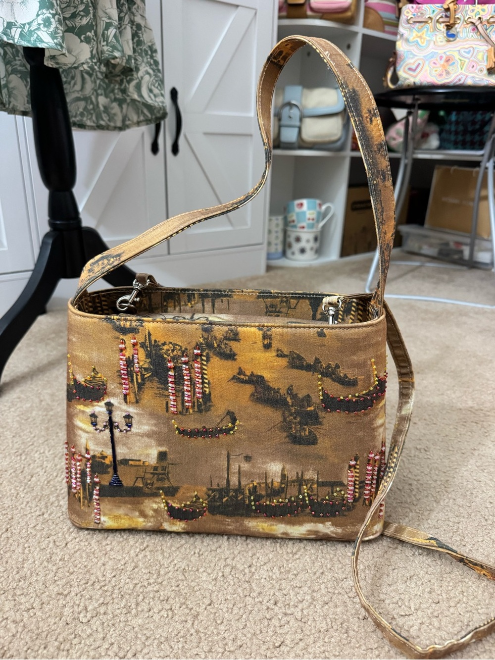 Venetian-Print Crossbody Bag